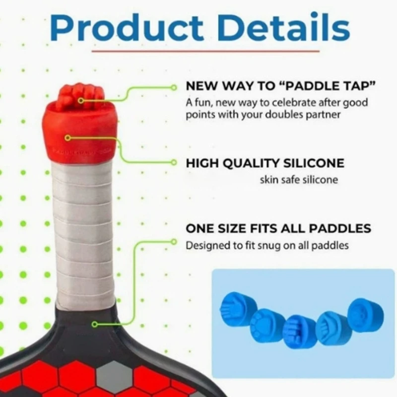 Q39E Decorative Paddles End Plugs for Pickleballs Gear, Soft Silicone Handle Caps for Grip Texture, Courts Bag Storage and Sport
