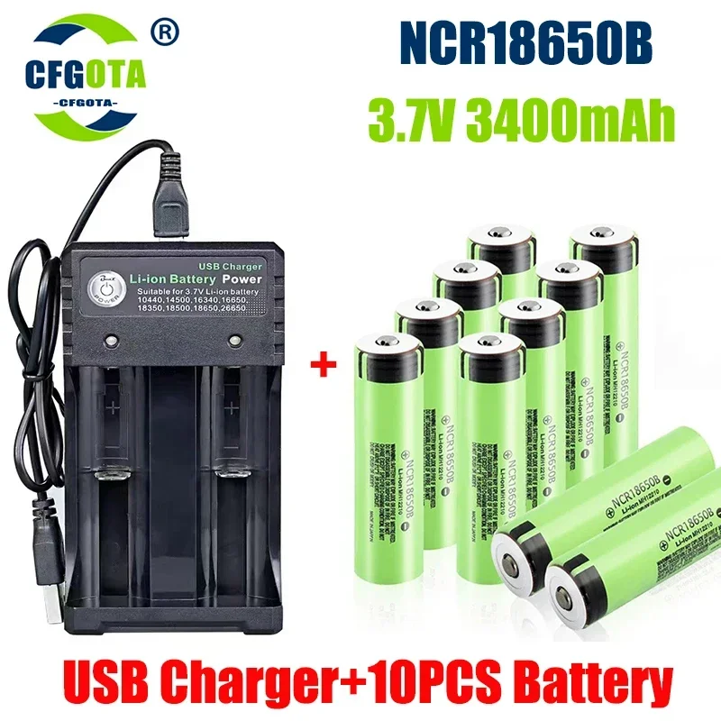 18650 Battery Free Shipping 2024NewBestselling 34B Li-ion 3.7V 3400MAH+Charger Rechargeable Battery Suitable Screwdriver Battery