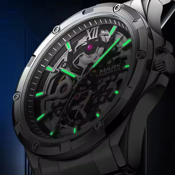 Top Brand Stainless Steel Skeleton Automatic Movement Mechanical Watches For Men reloj hombre