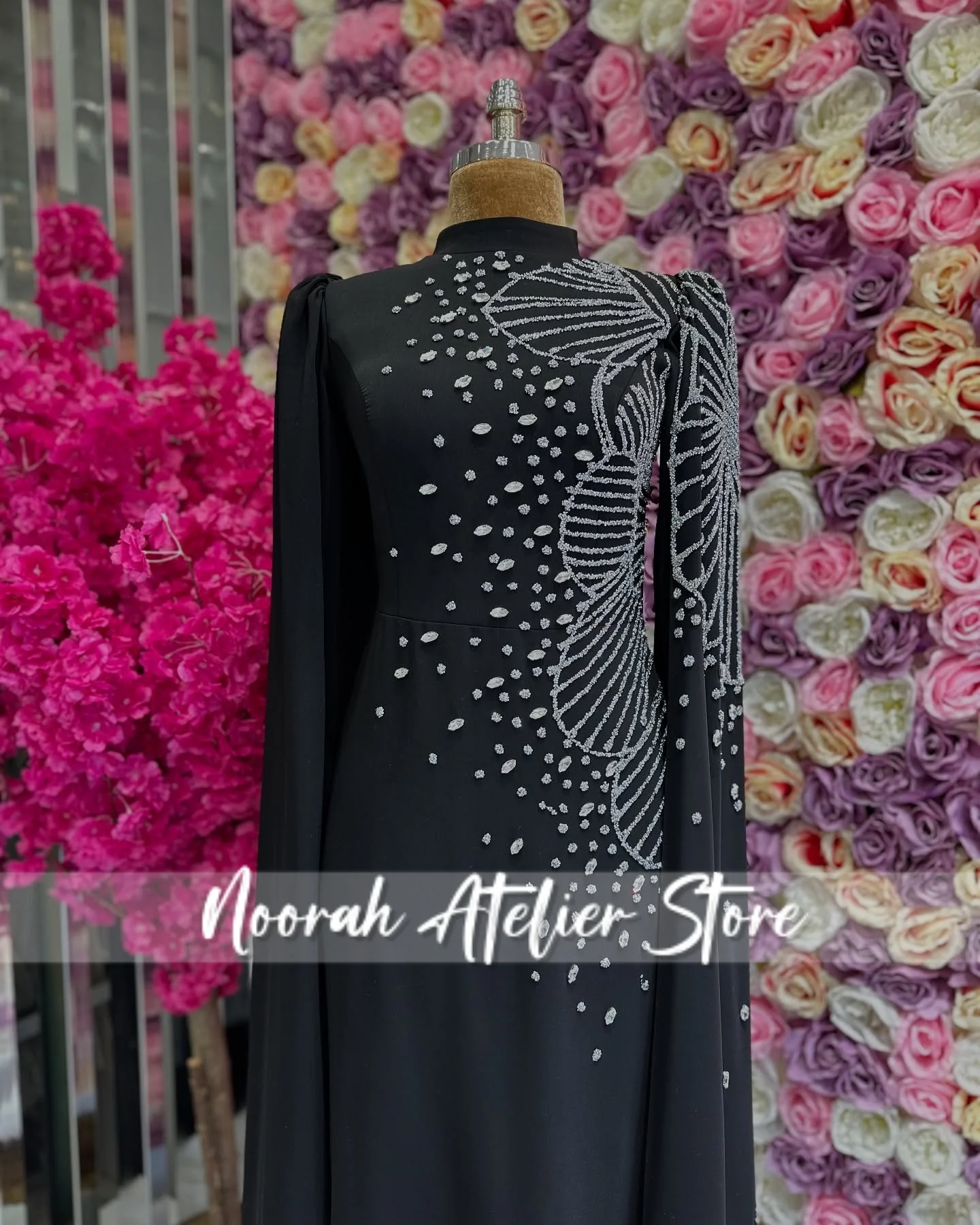 Black Muslim H N Long Sleeves Luxury women's Evening Dresses 2025 Beaded Wedding Gown Saudi Arabia Long Dress Customized