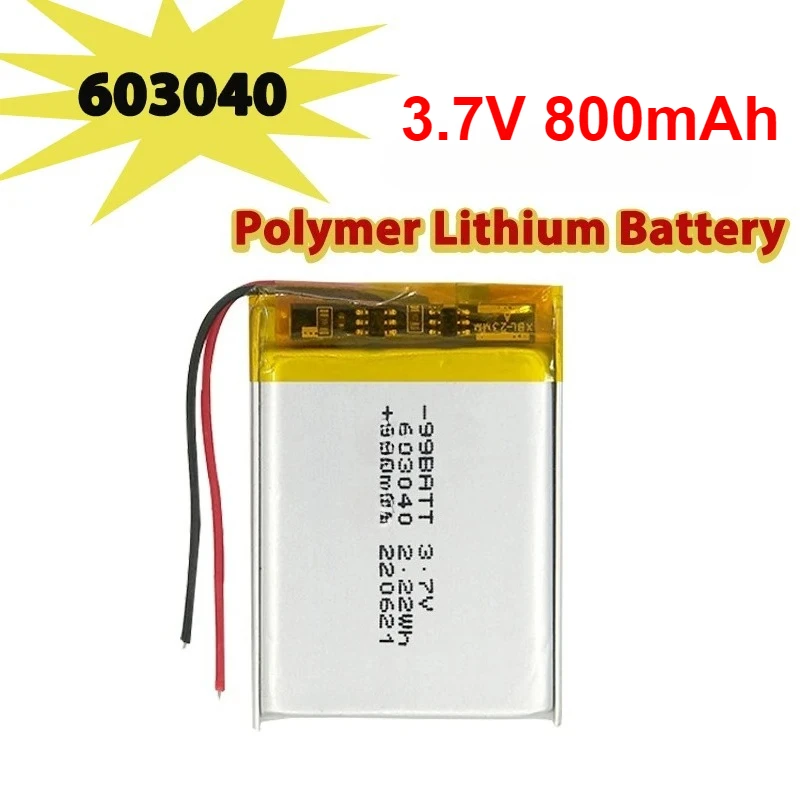 603040 3 7v Battery 800mAh Rechargeable Polymer Lithium Cell for GPS LED Light Bluetooth Speaker Headset Toy Selfie Stick Fan