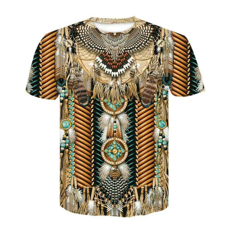 Bohemian style polyester T-shirt men\'s 3D stretch T-shirt Indian design couple streetwear fashion apparel 2022