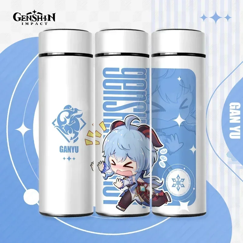 500ml Genshin Impact Kawaii Anime Figure Zhongli Hutao Xiao Venti 304 Stainless Steel Digital Display Thermos Cup Water Cup