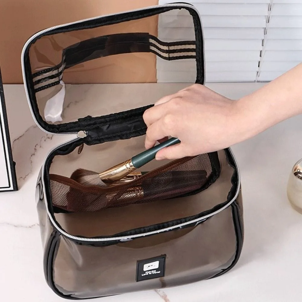 

Fashion Transparent PVC Cosmetic Bag Waterproof PVC Clear Makeup Bag Handheld Large Capacity Toiletry Storage Organizer Shower