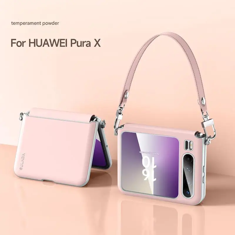 

Чехол для huawei pura x Skin-feel, чехол со шнурком из жидкой кожи для Huawei Pura x, защитная задняя крышка с петлями