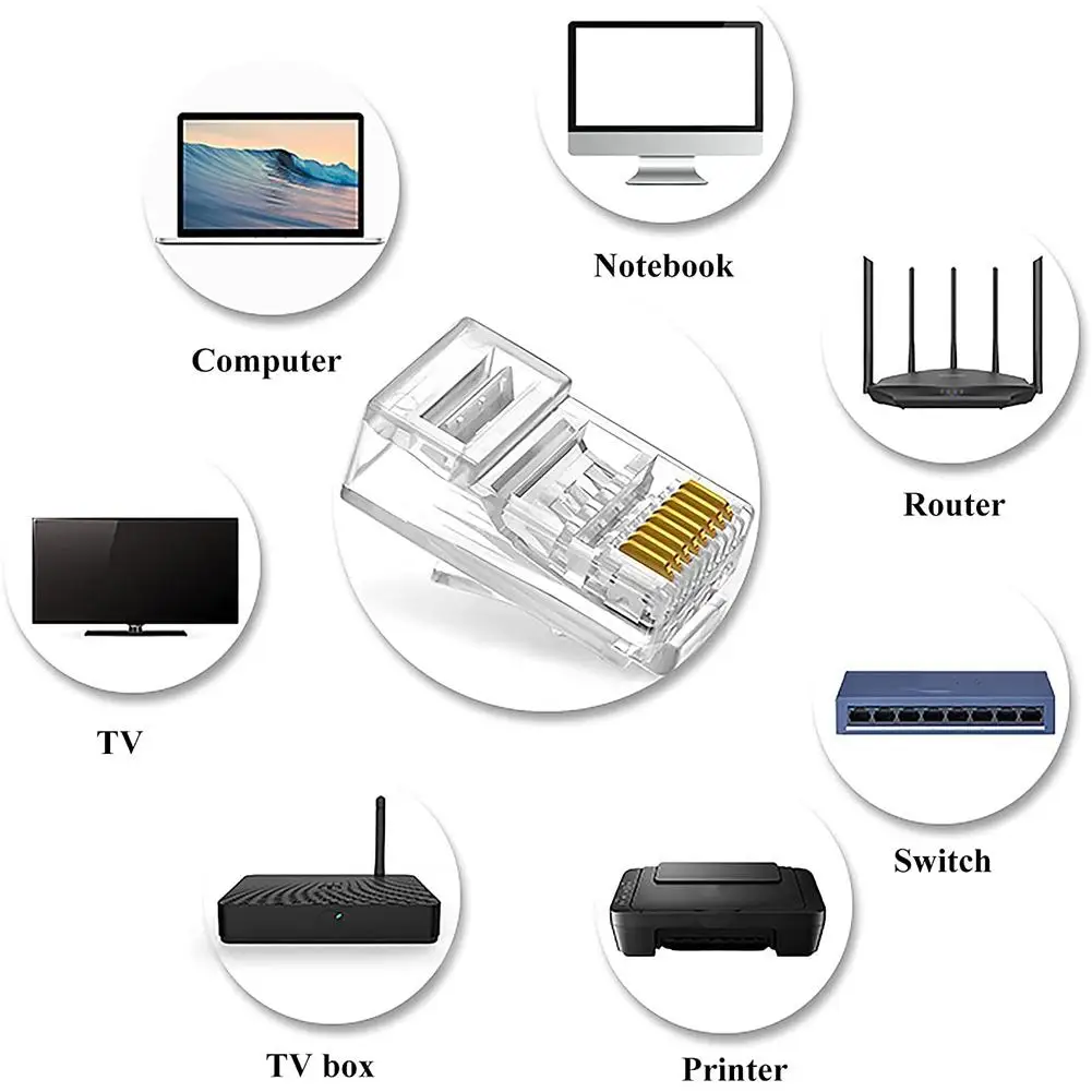 10pcs/set Category 5E Through-hole Plug For Unshielded RJ45 Connector Cat6 Connector Perforated Crystal Head Network Cable