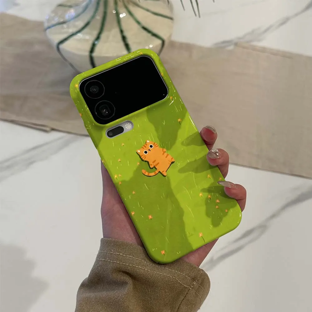 Cartoon Orange Cat Grass Phone Case For Xiaomi Mi 11 11i 11X 12T 17 15 NE Pro Lite Max Wave Oil Film view 2
