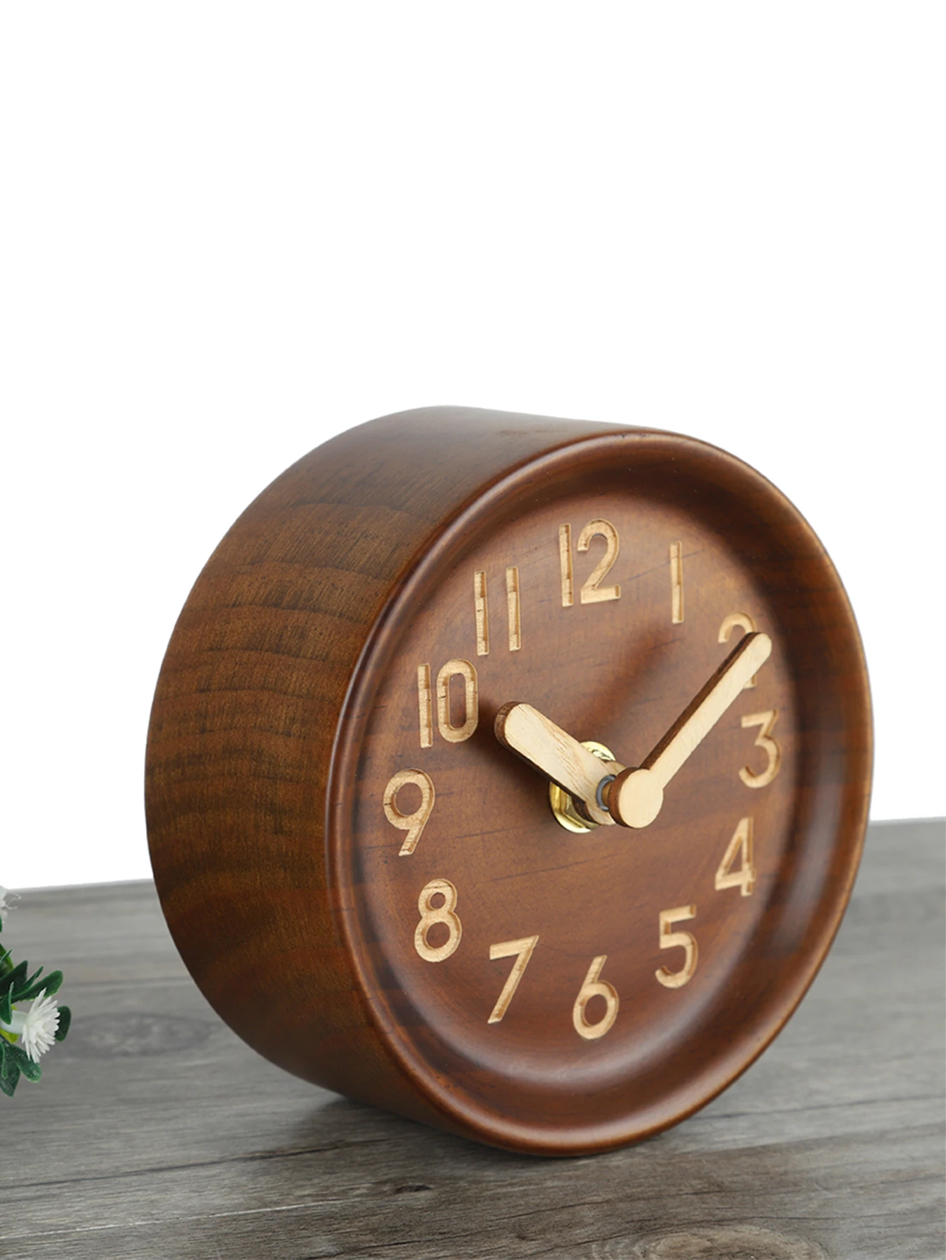 Wooden Analog Desktop Clock – 4.3 in. Decorative Pinewood Clock, No-Tick Design,Battery not included.