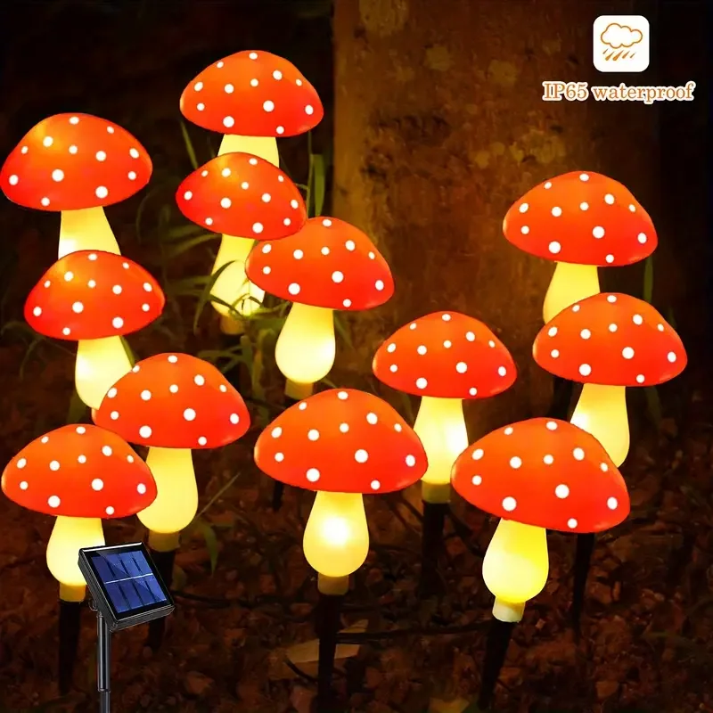 Solar Mushroom Fairy Lights Outdoor Garden Pathway Decoration 20LED Mushroom Shape Waterproof IP65 Fairy Lamp for Festival Decor