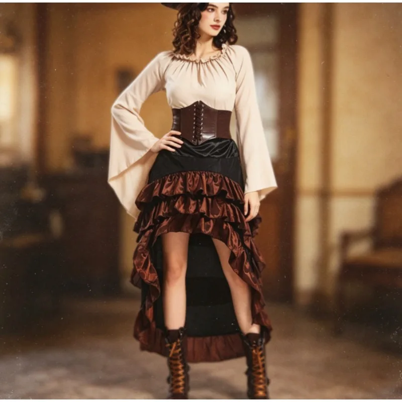 

Medieval Irregular Pirate Corset Ruffled Long Skirt Halloween Costume for Women Breathable & Flowy Perfect for Cosplay