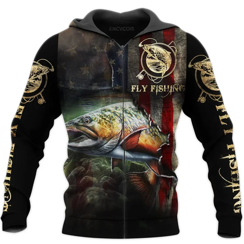 Carp Fishing Graphic Zip Up Hoodie for Men Clothing Sweatshirt Women Hoodies 3D Walleye Pike Fly Fish Printed Hooded Tracksuits