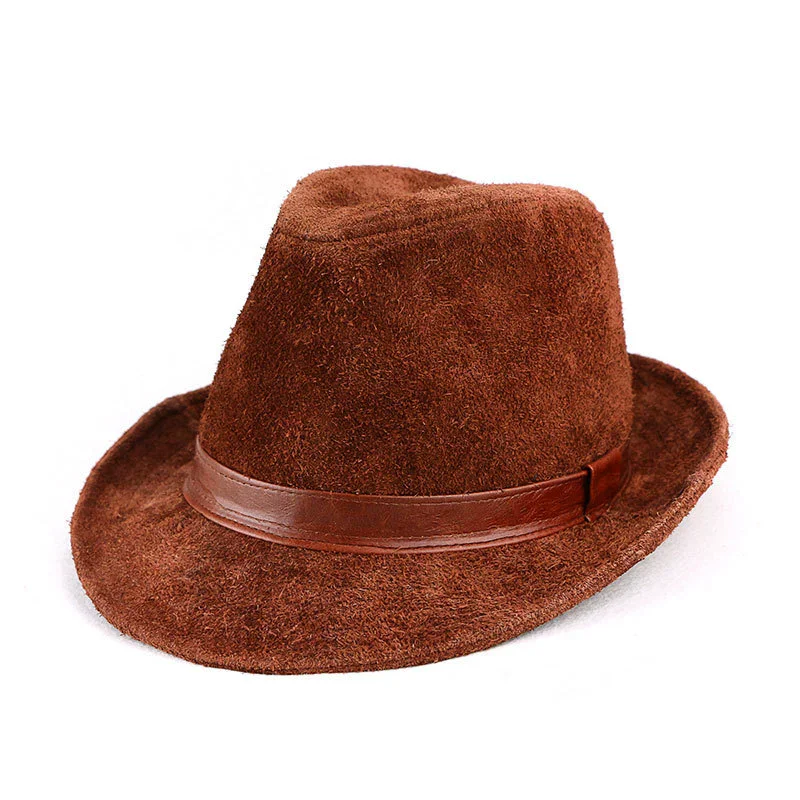 Spring Fall Men's Real Leather Gentleman Hats Men's British First Layer Cowhide Jazz Hat Retro Hat Western Cowboy