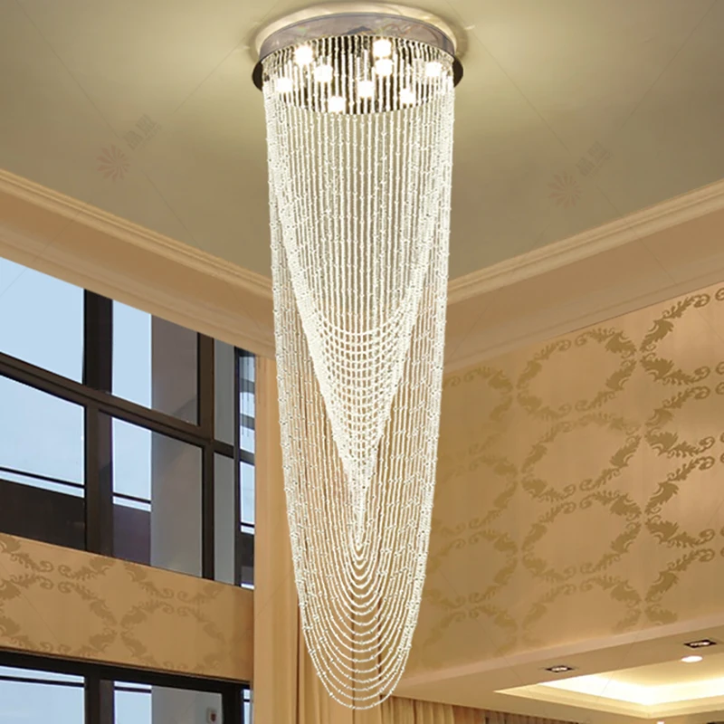 

Duplex Villa Staircase Hotel Lobby Chandelier Crystal Cable Light Modern Fashion Creative Lighting Design Sense Long Chandelier