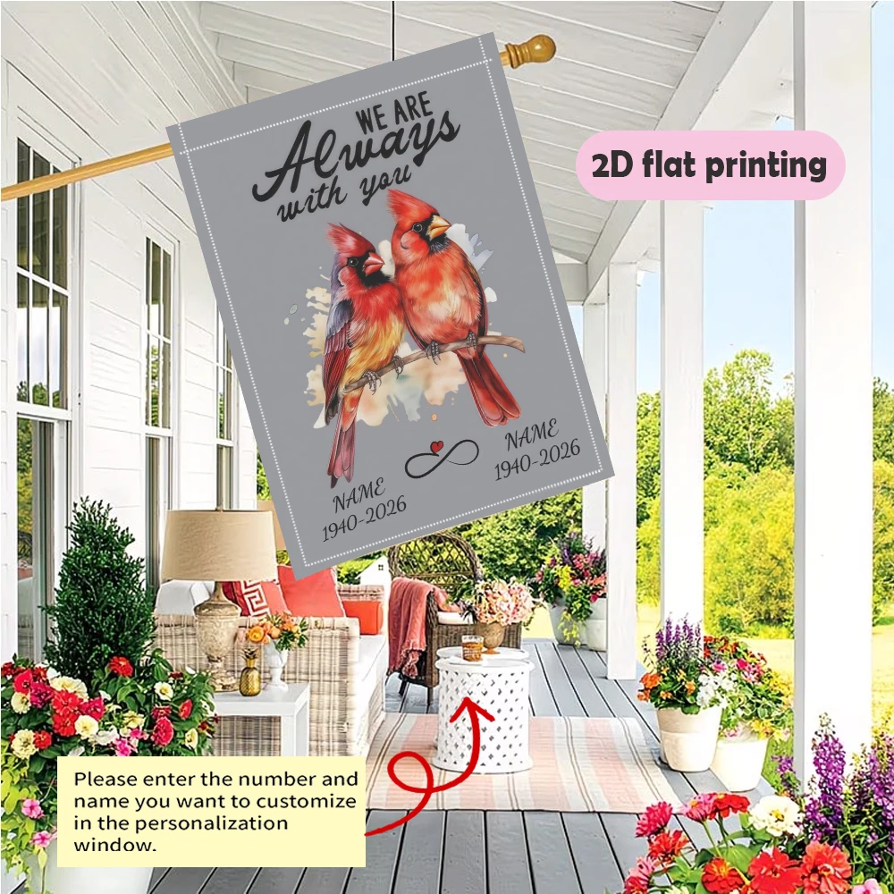 Personalized Memorial Garden Flag Red Cardinal Watercolor Memorial, Double Sided Outdoor Yard Decor
