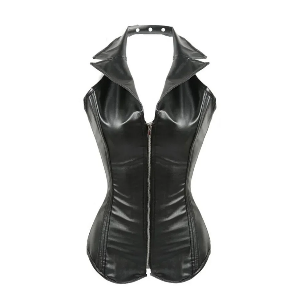 

Steampunk Corset Top Lace up Zipper Faux Leather Bustier Overbust Body Shaper Sexy Women Corselet Vest Plus Size Black
