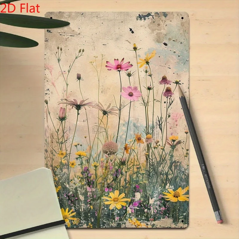 1 Vintage Spring Floral Iron Metal Plaque - Rustic Floral Wall Decor, suitable for cafes, homes,gardens,or garages. Easy to hang