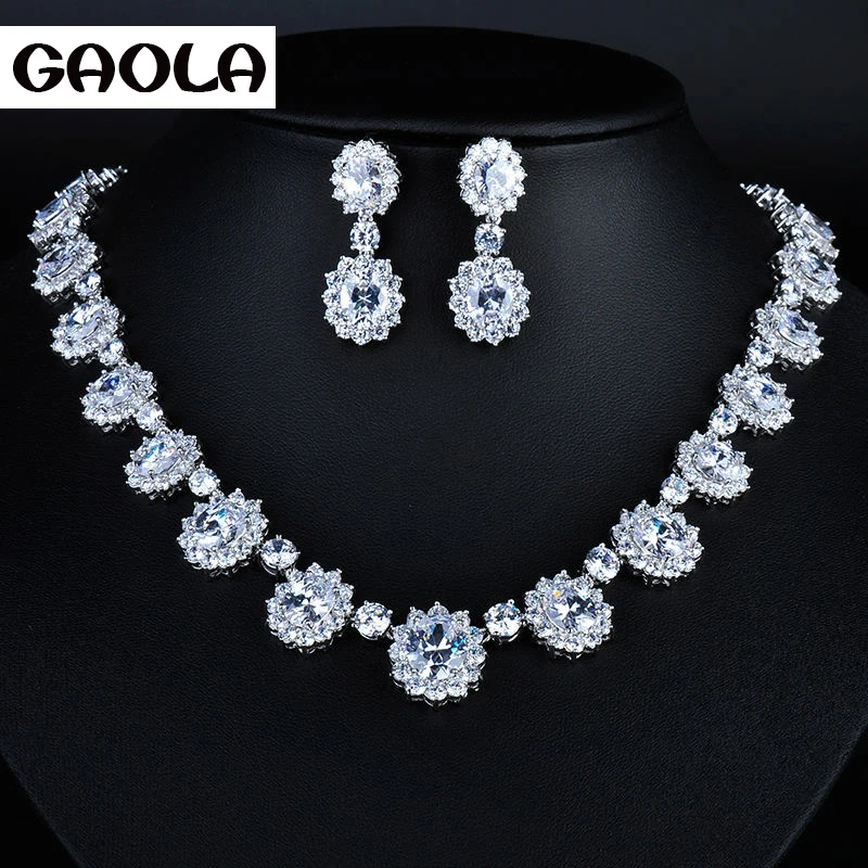 

2015 Wedding Bridal Clear AAA CZ Drop Necklace Earrings Jewelry Set Gift GLDTN0104