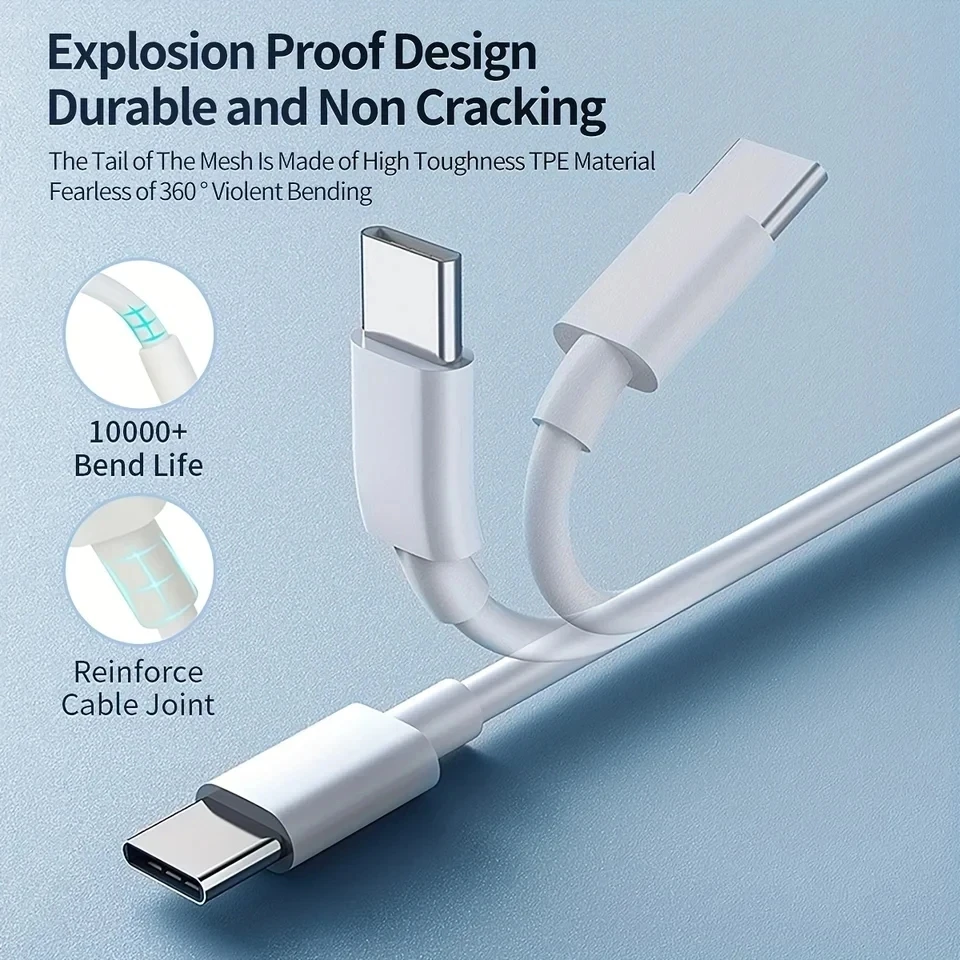 PD 100W Dual USB C Fast Charging Cable for iPhone 15 Plus Samsung S23 S24 Huawei Nova Honor Xiaomi Redmi Type-C Charger Cable 3m