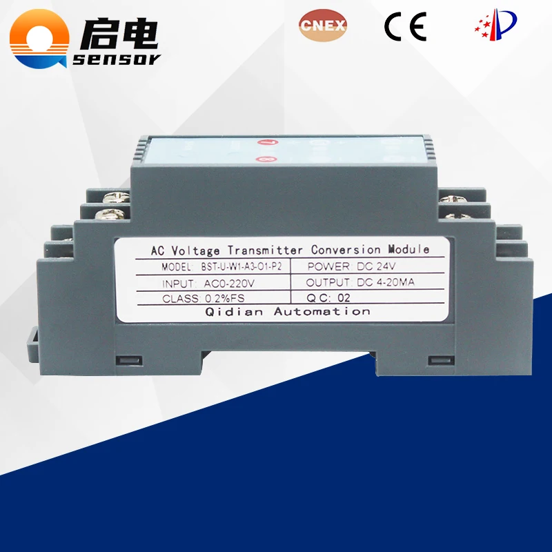 35mm Din Rail AC Voltage Transducer Sensor AC0-1000V Transmitter Transformer DC24V Power Supply