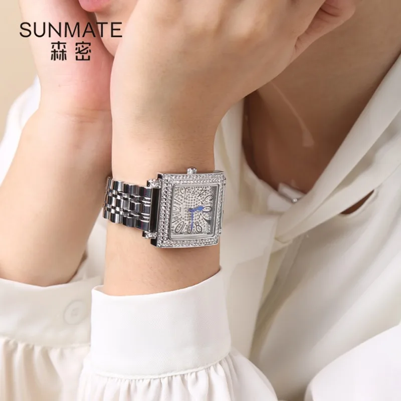 2025 Hot Selling Brand SUNMATE Stainless Steel Strap Watch Women Luxury Gift Quartz Watch Student Fashion Diamond Square Watch