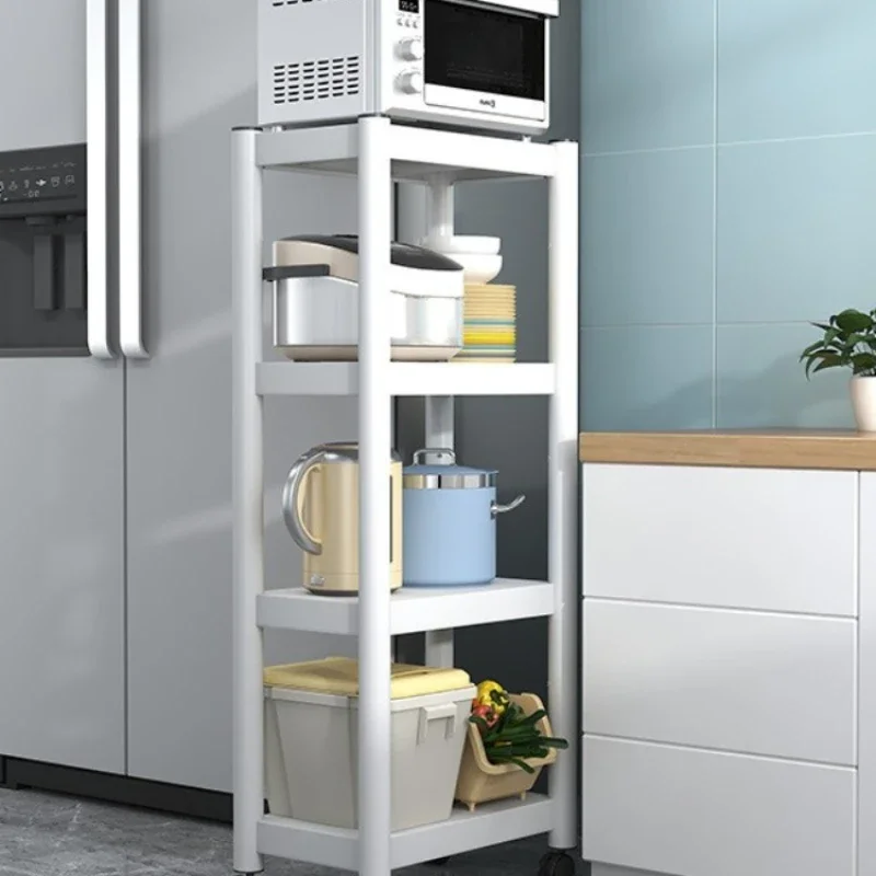 

Kitchen storage rack, floor to floor, multi-layer microwave oven, oven with wheels, household white cookware rack, storage