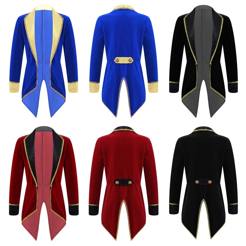 MN1 Boys Girls Red Showman Circus Ringmaster Tailcoat Jacket Velvet Tuxedo Suit Coat Halloween Carnival Cosplay Costumes9*Jy