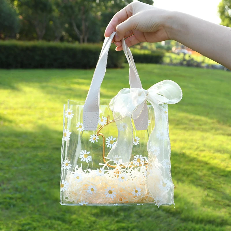 1Pc Transparent Daisy Gift Bag Wedding Favors Candy Gift Packaging Bag for Guests PVC Handbag Birthday Festival Party Supplies