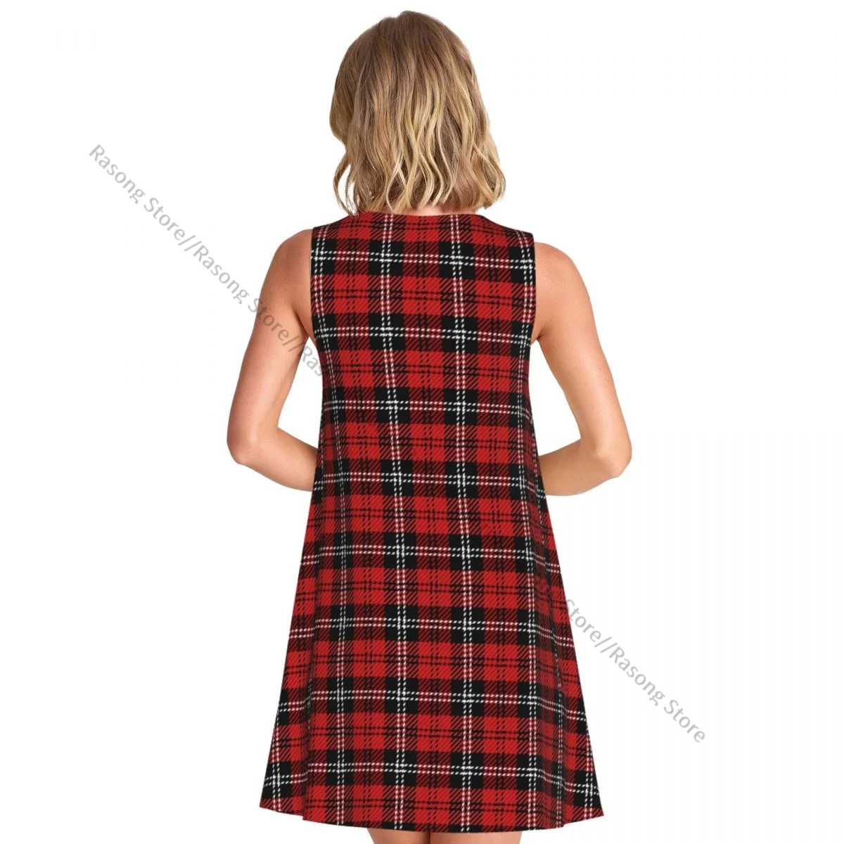 Women's Dress Christmas Tartan Plaid Scottish Pattern Summer Casual T Shirt Beach Cover up Tank Dress