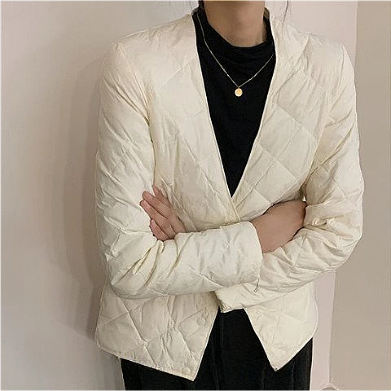 Abrigo de estilo coreano con cuello en V para mujer, chaqueta gruesa y cálida de plumón de ganso blanco 2024, moda de otoño e invierno, 90%