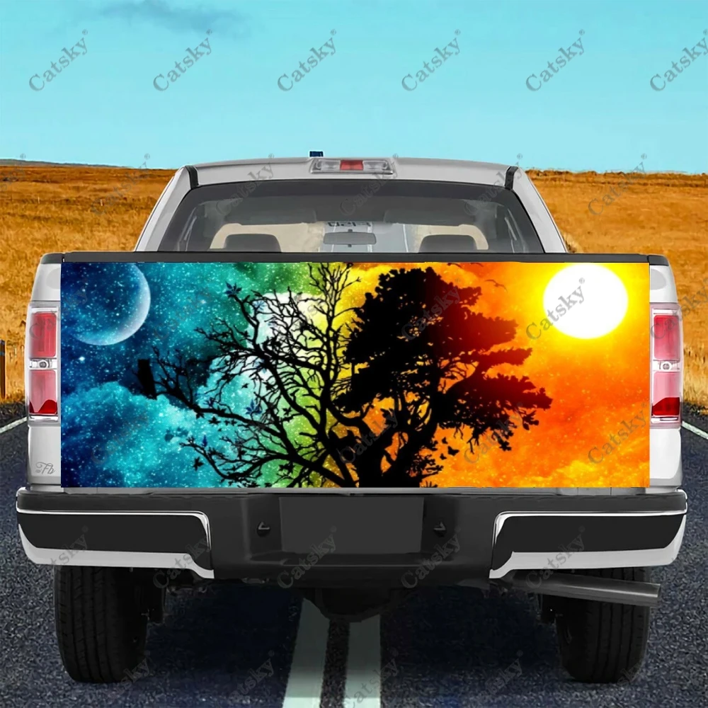 Universe Night Tree Car Tail Trunk Protect Vinly Wrap Sticker Decal Auto Hood Decoration Engine Cover for SUV Off-road Pickup