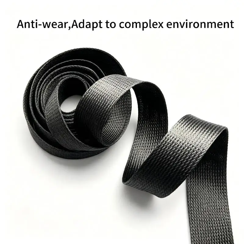 

Flame Retardant Black PET Insulating Sleeve 15M 50-100mm Flexible Protective Tubing for Equipment Cable Gland Wire Protection