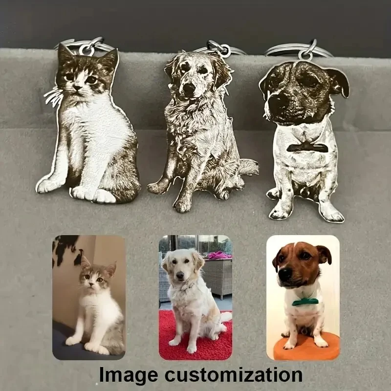 

Custom Personalized Pet Cat Dog Picture Photo Cute Pendant Key Chain Stainless Steel Memorial Best Gift Pet Animal Key Ring