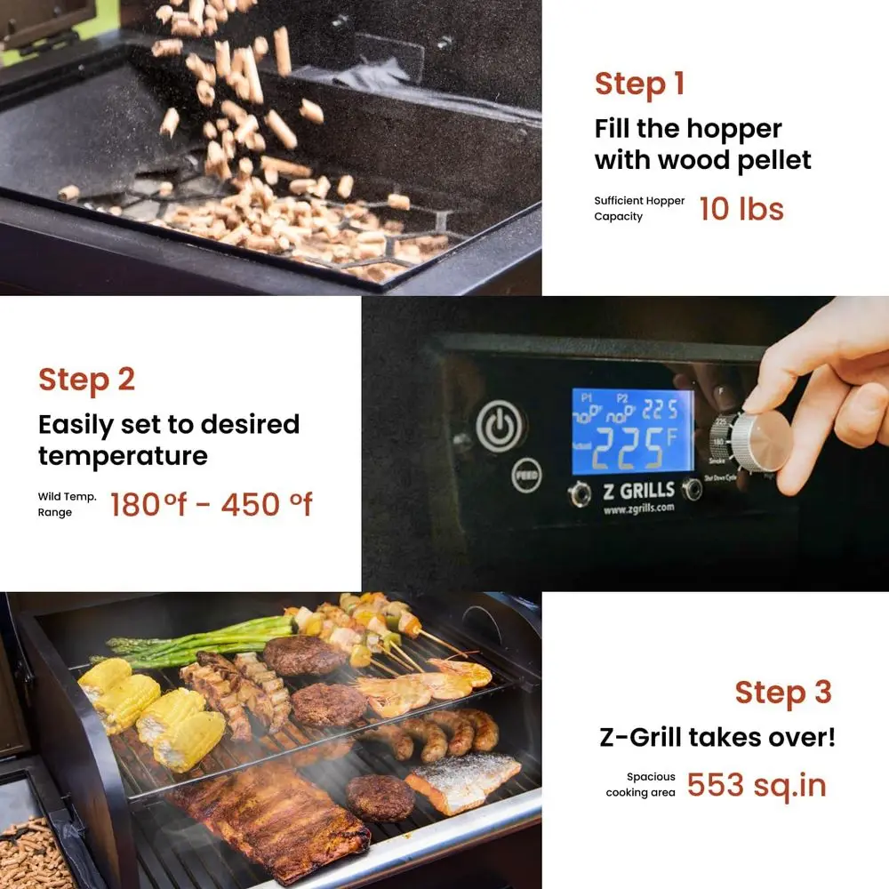 8-in-1 PID Wood Pellet Smoker Grill with LCD Controller, Auto Temp Control, Meat Probe, 553 sq in Black