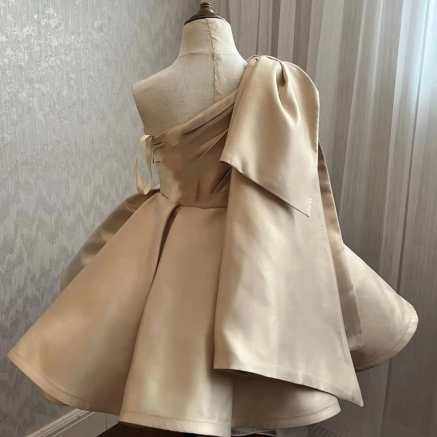 Vestido champanhe flor menina para casamento, laço grande, personalizado, crianças, festa de aniversário, vestido de primeira comunhão