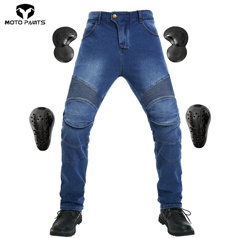 New men's jeans embroidered motorcycle pants motorcycle off-road protective gear slim riding jeans