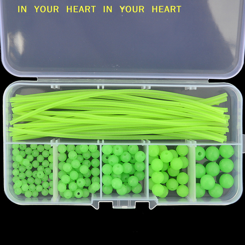  【X】170Pcs/Set Soft Rubber Floating Glow Fishing Beads Fishing Rig Tube Sleeve 