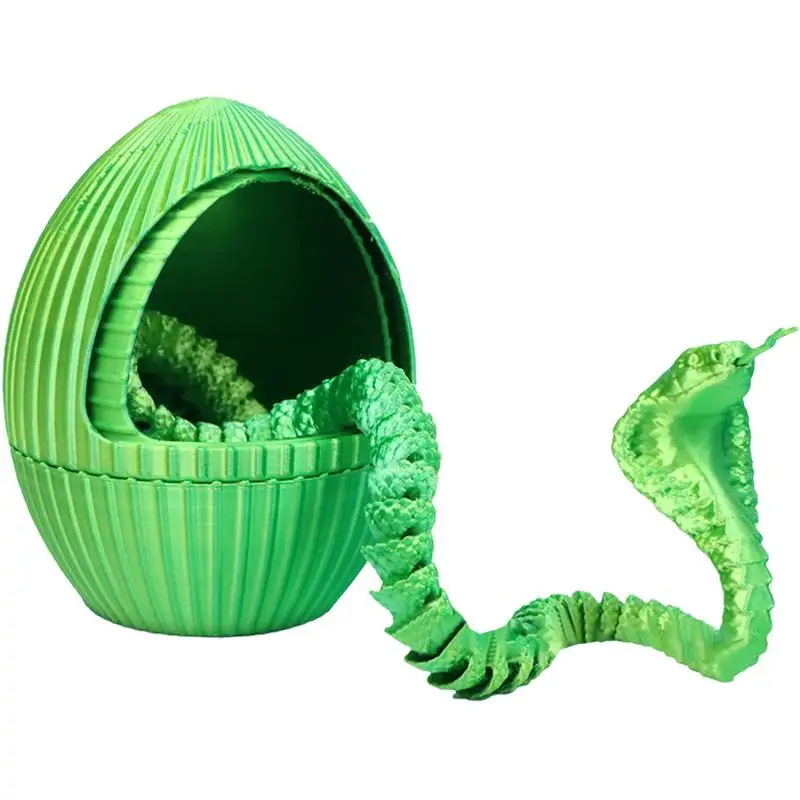 3D Printed Snake Egg Cute Animal Egg 3D Printed Snake With Gear Egg Flexible Animals Cute Egg Figure For Desk Decoration