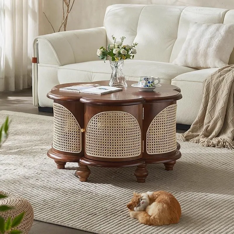 طاولة القهوة الفرنسية الرجعية الروطان شقة صغيرة المنزلية العتيقة طاولة شاي صغيرة #3