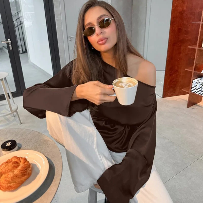 Talenza Casual Lace-Up Tops Damesmode Effen Geplooide Patchwork Lange Mouwen Blouse Nieuwe Commuter Streetwear Vrouwelijke T-shirts