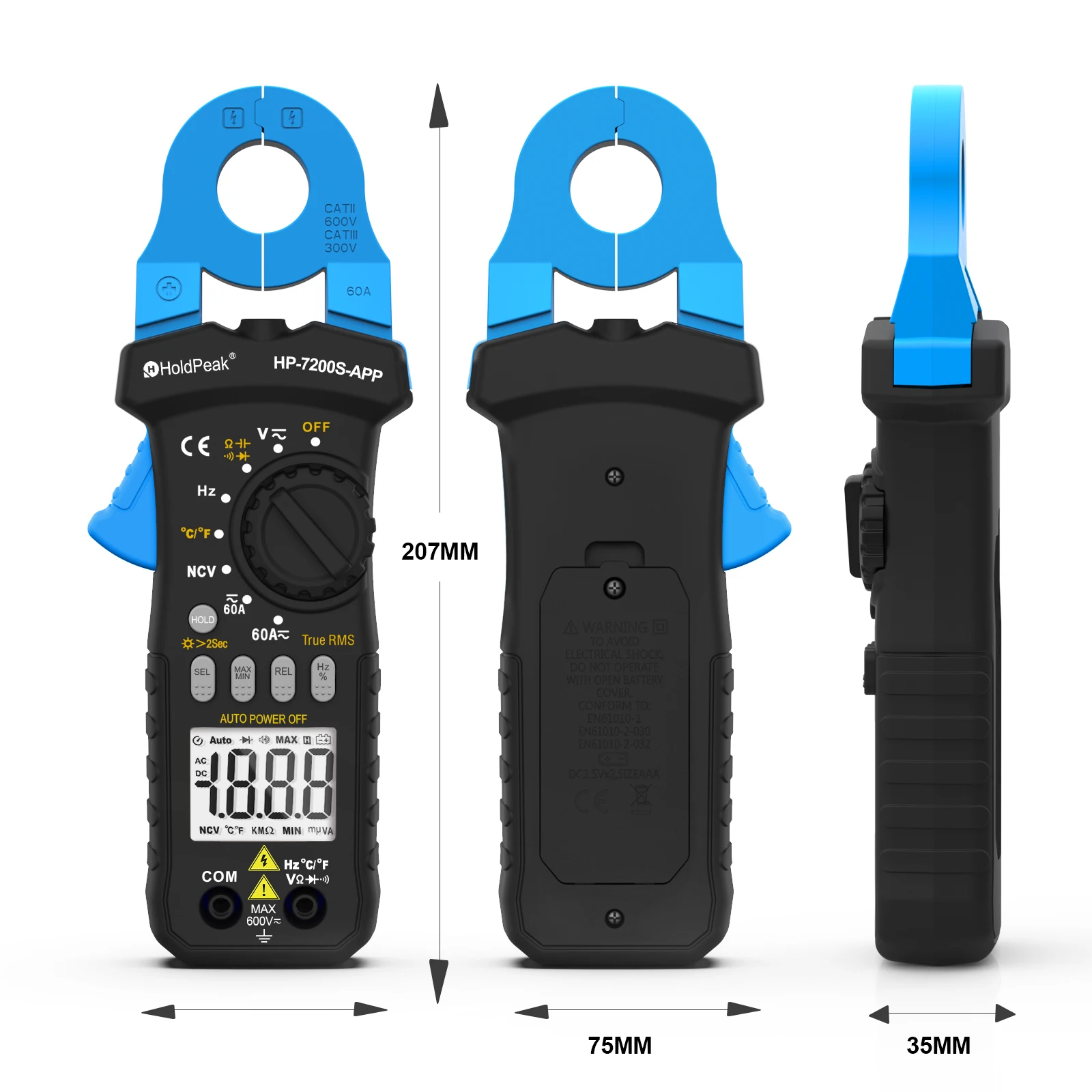 Multimeter HP-7200S-APP With APP function, true RMS AC/DC small current Automatic range digital clamp multimeter HOLDPEAK