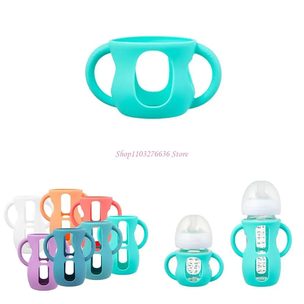 

R6FD Silicone Cover Flexible Bottle Holder with Handle Shockproof Bottle Sleeve for Glass Baby Bottles Drop Cover