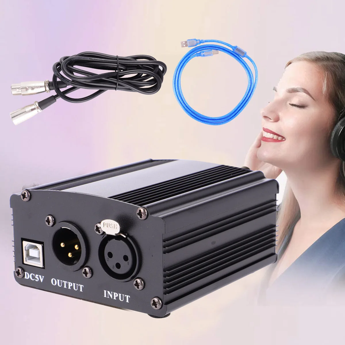 

48V Phantom USB Power Supply Professional Isolation Noise Filter Balanced Output for Condenser Microphone Recording Music