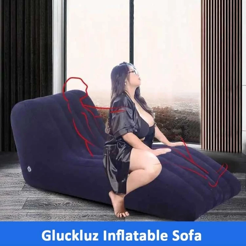 Blue Sex Inflatable Sofa S-type Position Love Chair Bed Lounge Wedge Pillow Bdsm Cushion PVC Flocking Sex Furniture For Couples