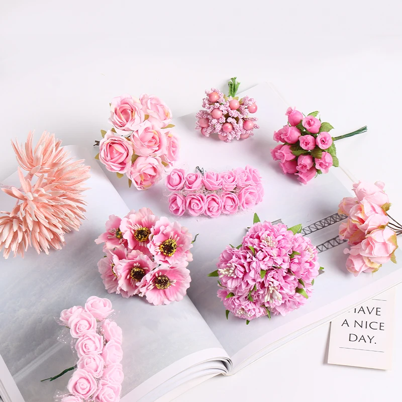 Pink Series Artificial Plants Bouquet Flowers Leaves DIY Wedding Road Floral Arrangement Home Decor Bouquet Props Layout