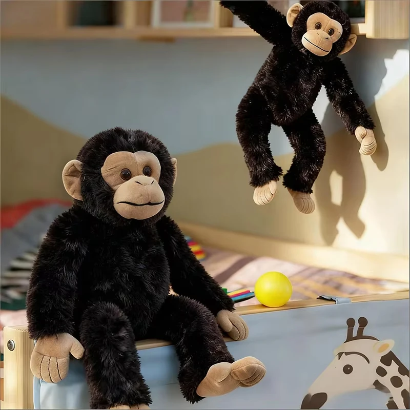 

Черная реалистичная плюшевая игрушка Горилла - с красным мехом, в сидячей позе, серебристый Кинг-Конг, мягкая игрушка из зоопарка, подарок на день рождения для мальчиков, идеальный подарок для детей
