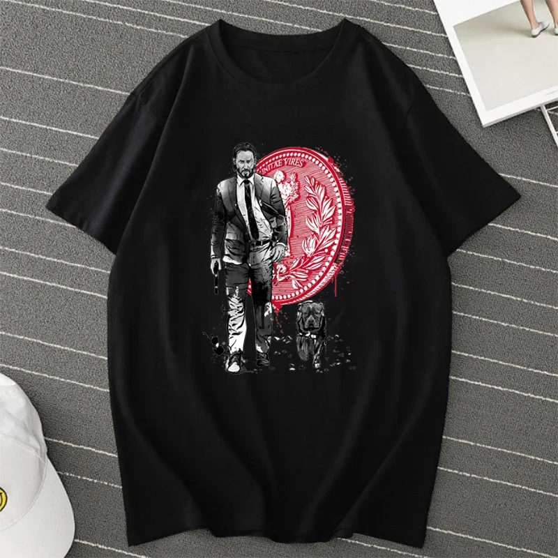 Summer New Classic Action Movie Protagonist John Wick Printed Men and Women Simple Fashion T-Shirt Harajuku Loose Short Sleeve