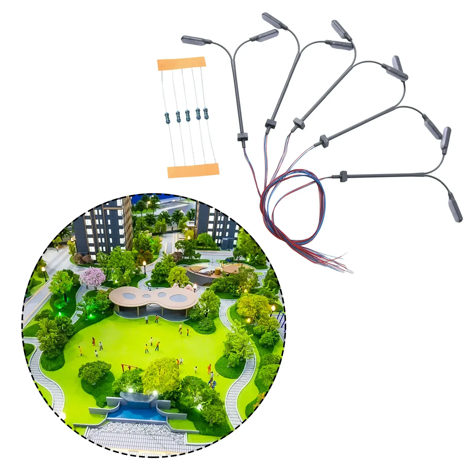 5 قطعة ضوء منصة نموذج مع مقياس مصباح الشارع LED N ضوء نموذج مقياس 1:160 مصابيح حديقة صغيرة المنمنمات الديكور