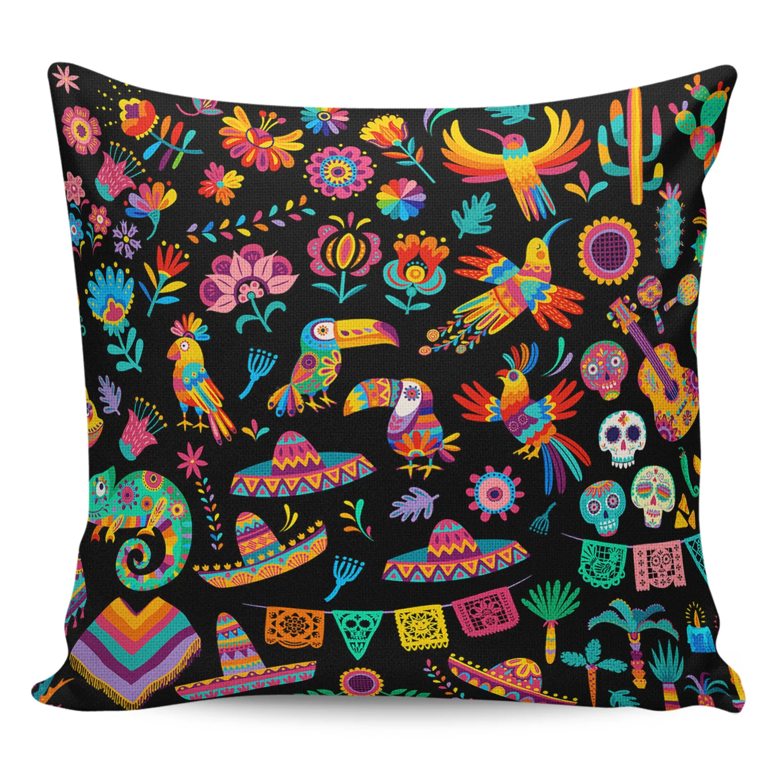 

2/4PCS Waterproof Pillow Cover Mexico Culture Flower Square Throw Pillowcase Home Decoration Sofa Cushion Cover