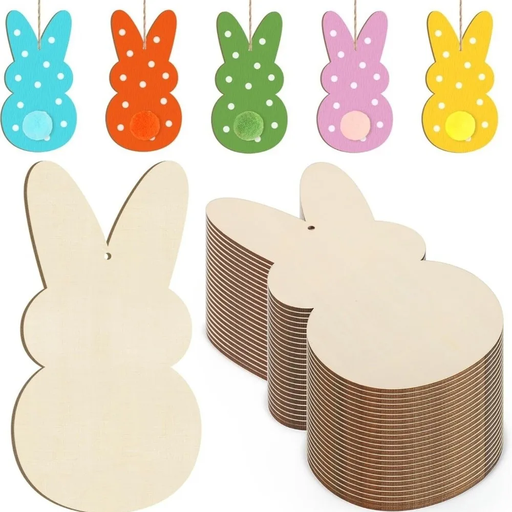 24 pz/set FAI DA TE Colore Coniglietto di Pasqua Carta di Legno Pittura Giocattolo Incompiuto Coniglio di Pasqua Mestiere Decorativo Liscio Vuoto Coniglietto Fette di Legno
