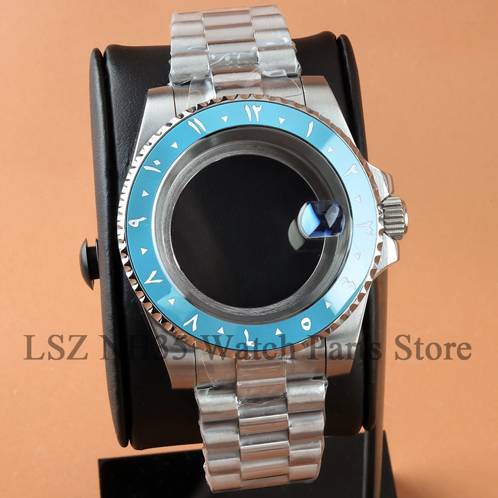 40mm Arabic Numerals Ceramic Insert Watch Case Presidential Bracelet Sapphire Glass Fit NH35 NH34 NH36 NH38 Movement SUB Case